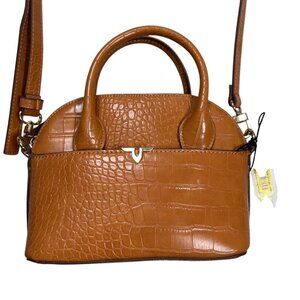 Kate Landry Croc Embossed Faux Leather Top Handle Crossbody Bag Travel Purse